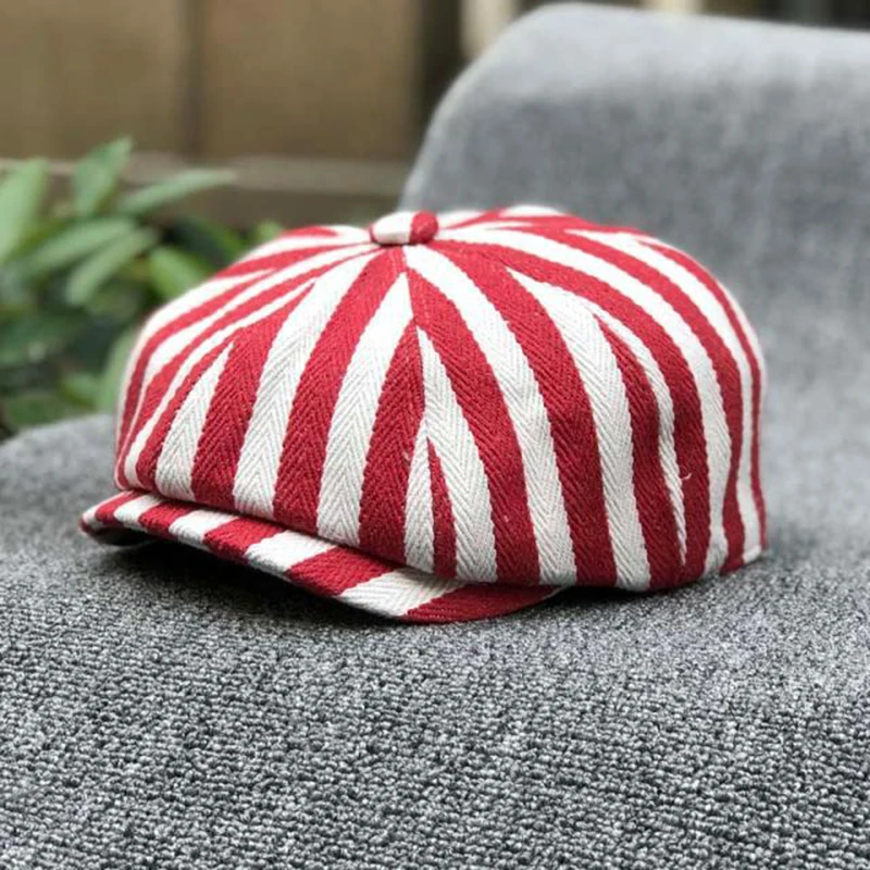 Dad Hat Cotton - قبعة نيوزبوي قطنية مخططة ثمانية الأضلاع،